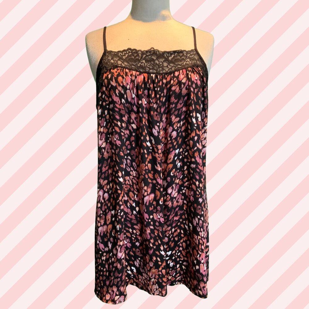 Linea Donatella Women's Printed Chemise, Lace Trim, XL